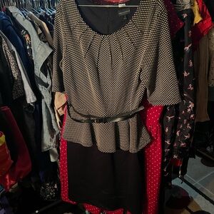 Connected Apparel Black and White Polka Dot Midi Dress